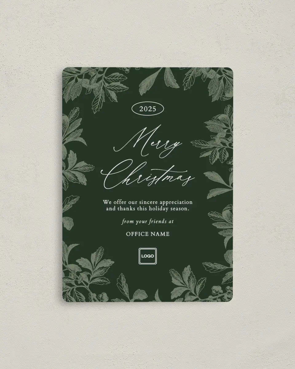 This is a 4" x 5½" Christmas Card called Sophisticated Christmas printed in full color with a Luxe Satin finish