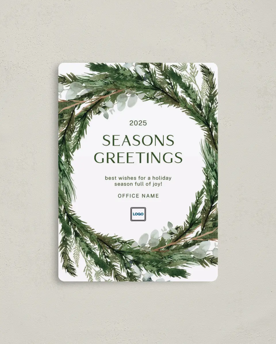 This is a 4" x 5½" Christmas Card called Christmas Wreath printed in full color with a Luxe Satin finish