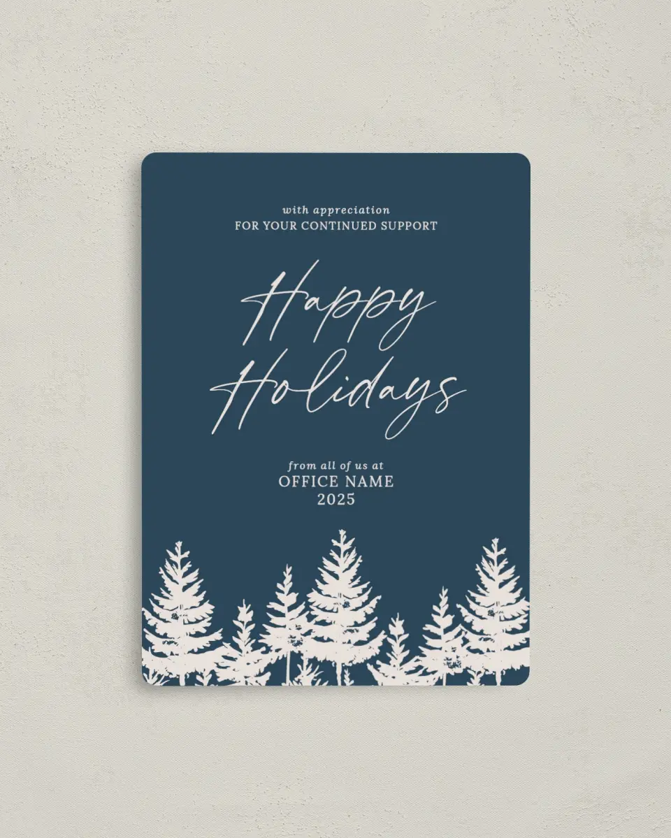 This is a 4" x 5½" Christmas Card called Silhouette Solstice printed in full color with a Luxe Satin finish