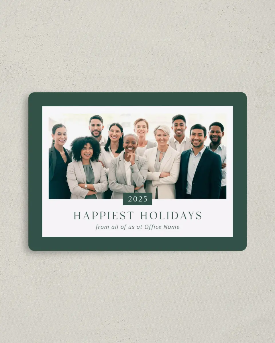 This is a 4" x 5½" Christmas Card called Team Christmas printed in full color with Rose Gold foil and a Luxe Satin finish