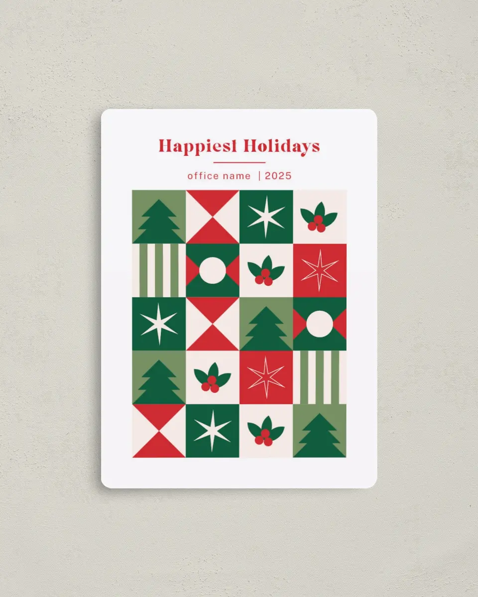 This is a 4" x 5½" Christmas Card called Quilted Holiday printed in full color with a Luxe Satin finish