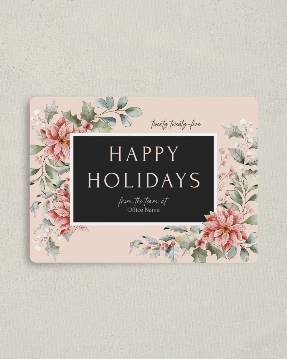 This is a 4" x 5½" Christmas Card called Poinsettia Paradise printed in full color with a Luxe Satin finish
