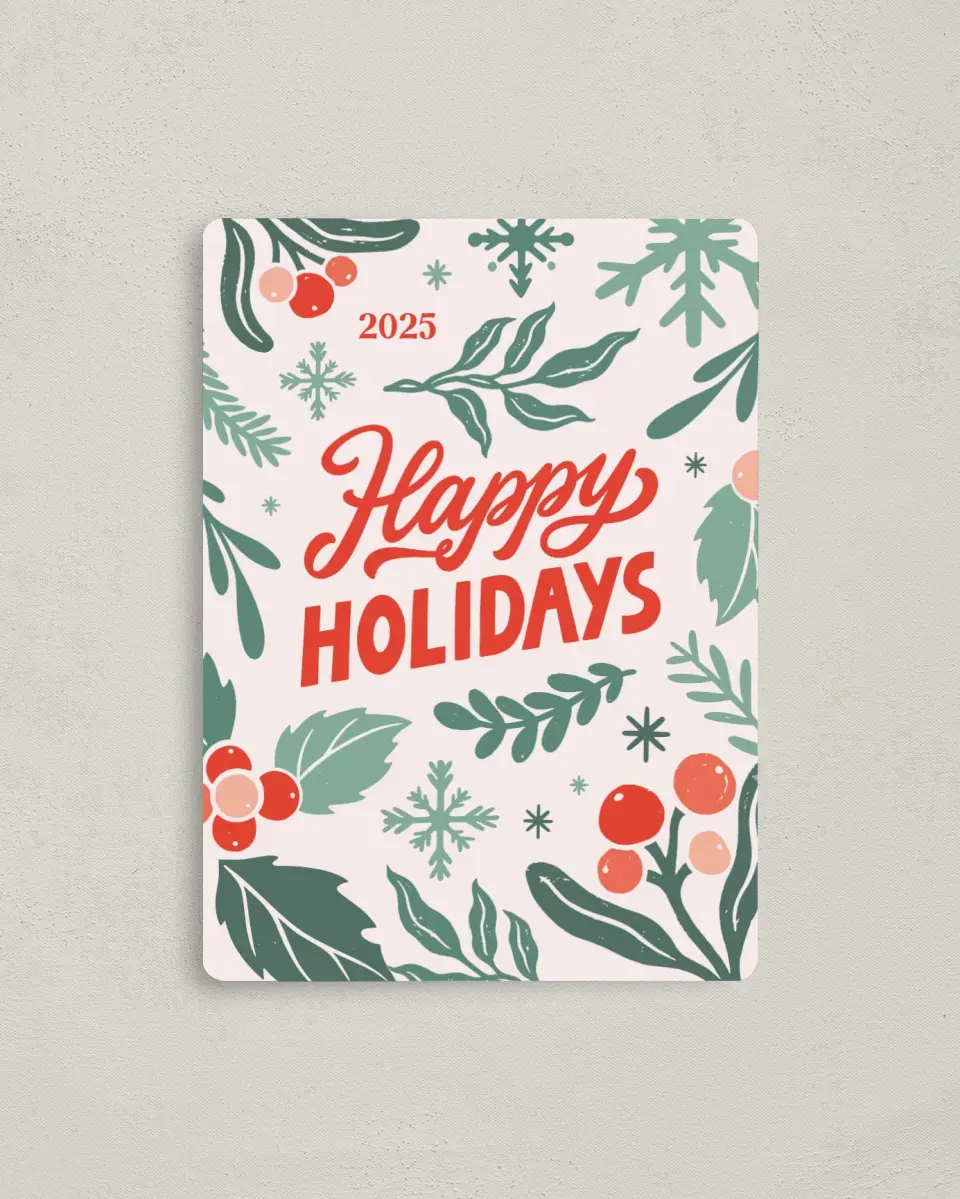 This is a 4" x 5½" Christmas Card called Retro Holiday printed in full color with a Luxe Satin finish