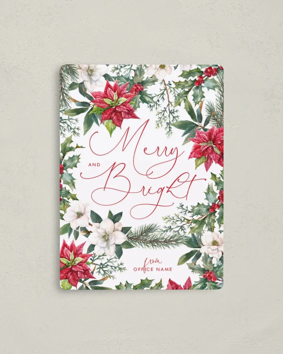 This is a 4" x 5½" Christmas Card called Floral Fantasia printed in full color with a Luxe Satin finish