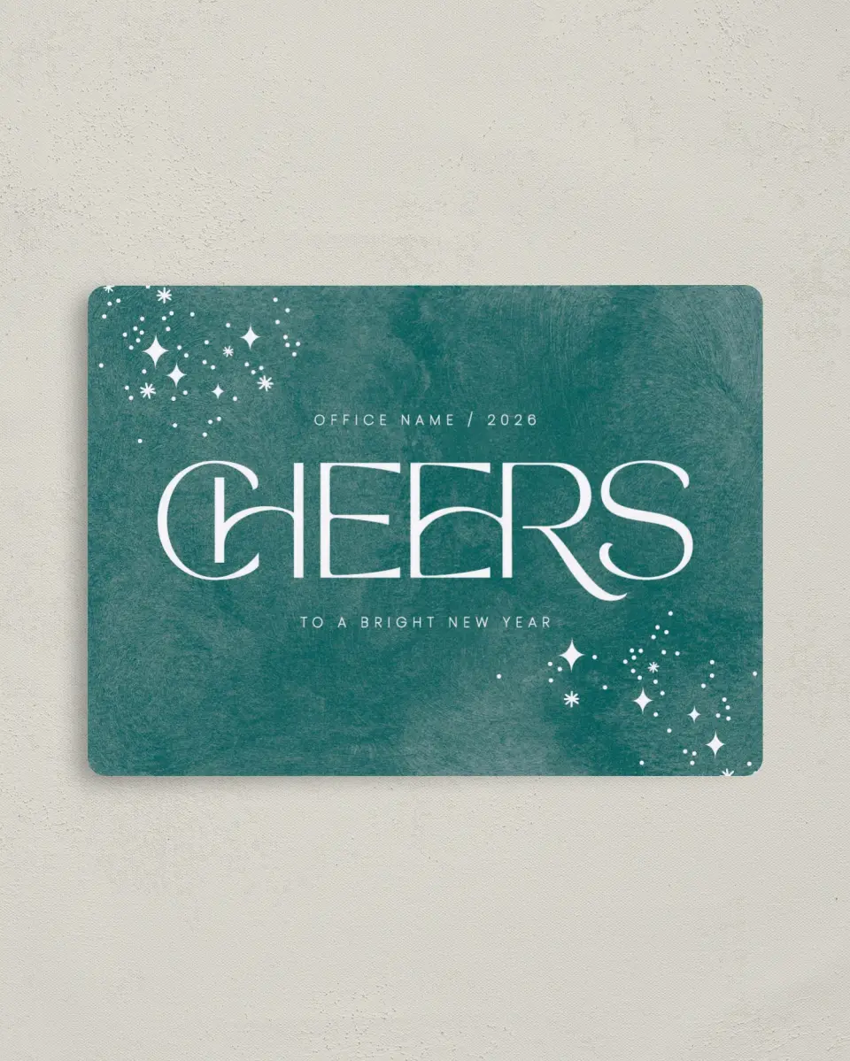 This is a 4" x 5½" Christmas Card called Glistening Cheer printed in full color with a Luxe Satin finish