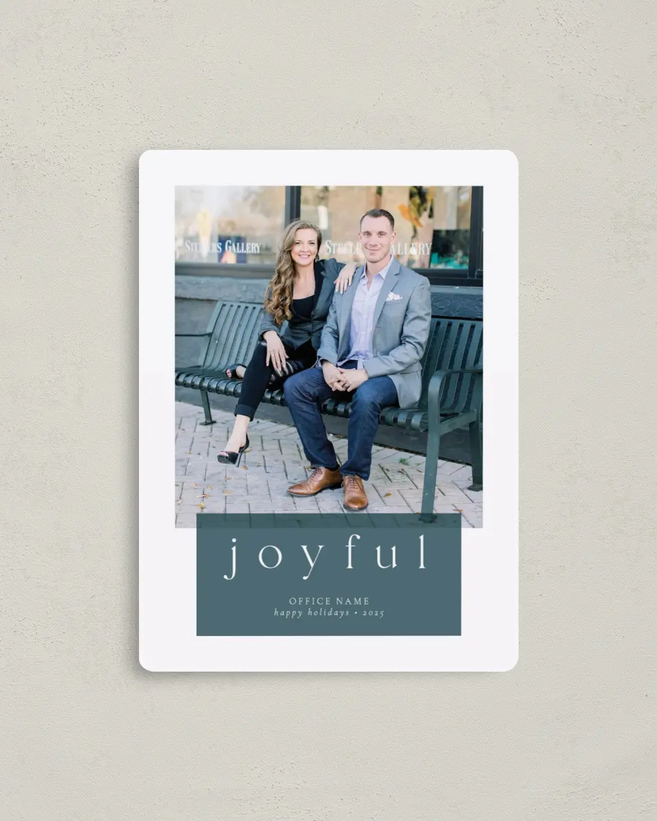This is a 4" x 5½" Christmas Card called Joyful Team printed in full color with a Luxe Satin finish