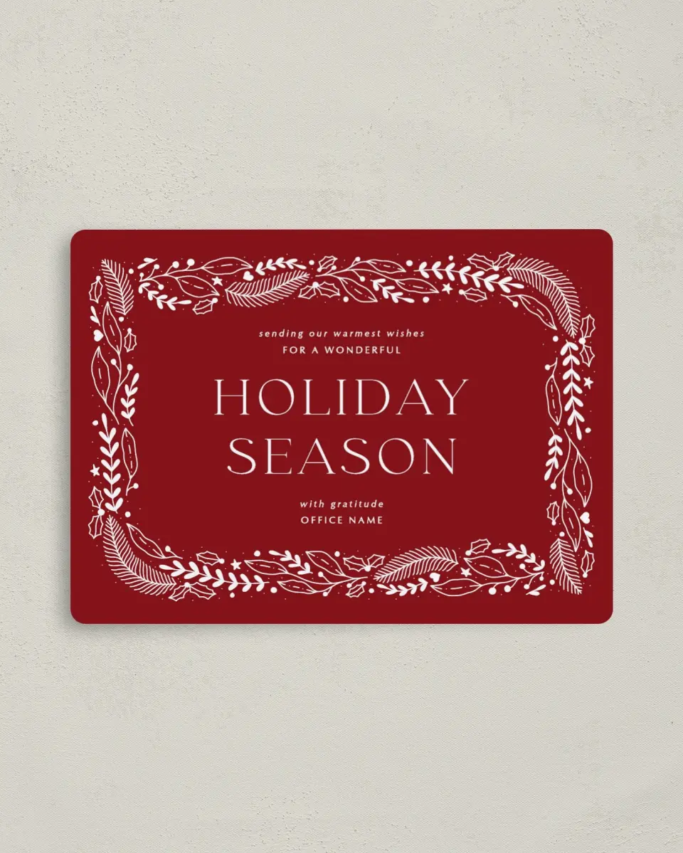 This is a 4" x 5½" Christmas Card called Seasonal Spirit printed in full color with a Luxe Satin finish