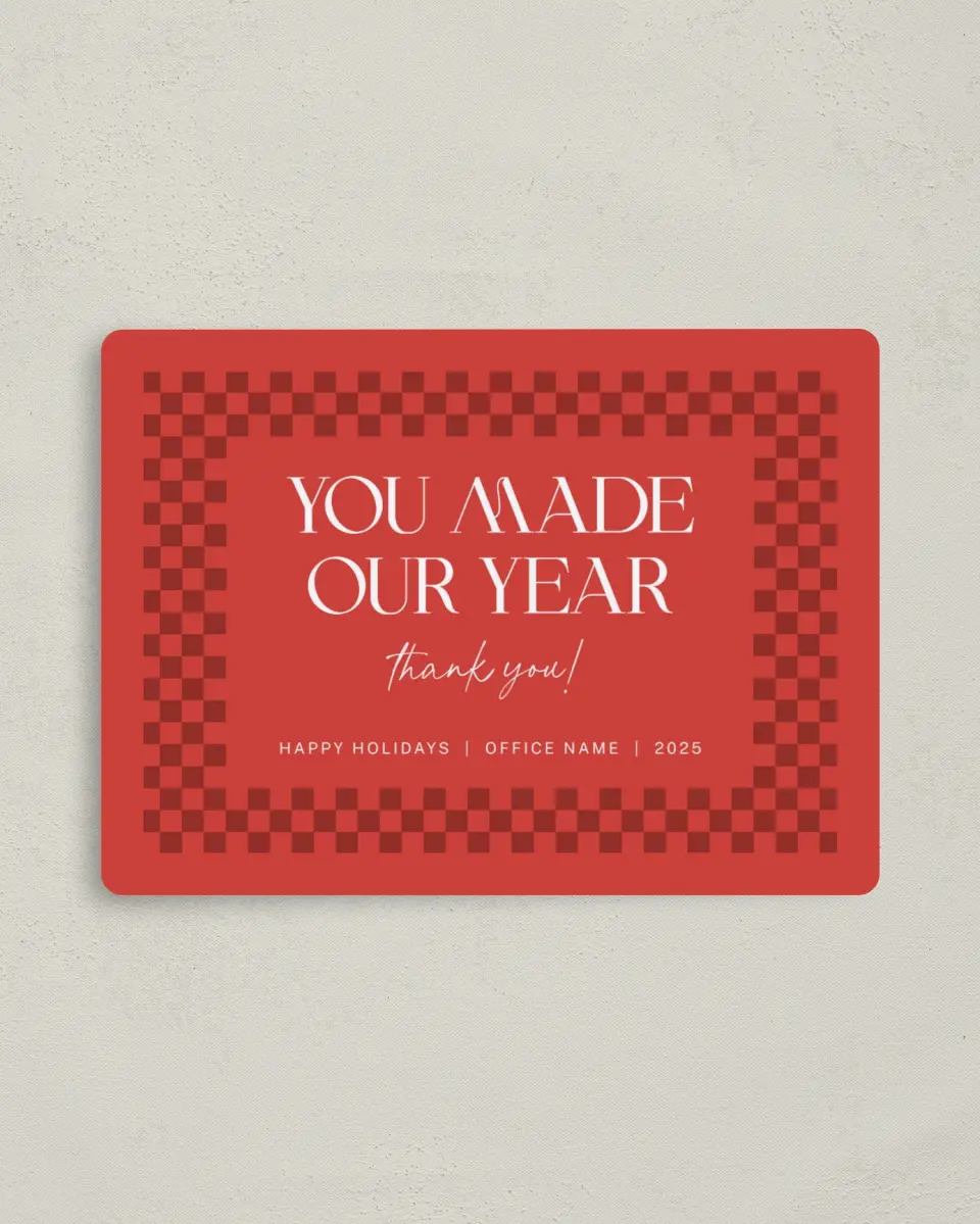 This is a 4" x 5½" Christmas Card called Cheery Border printed in full color with a Luxe Satin finish