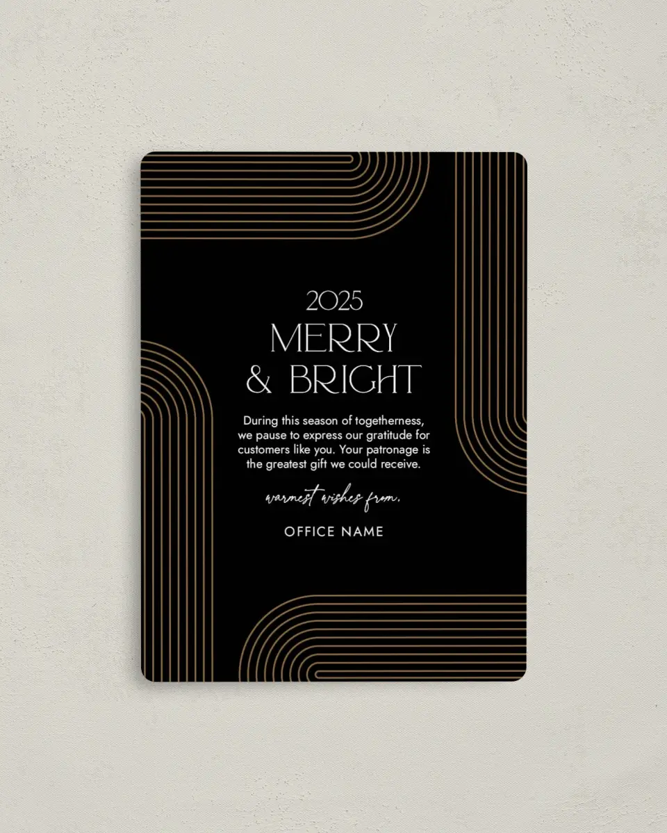 This is a 4" x 5½" Christmas Card called Corporate Christmas printed in full color with a Luxe Satin finish