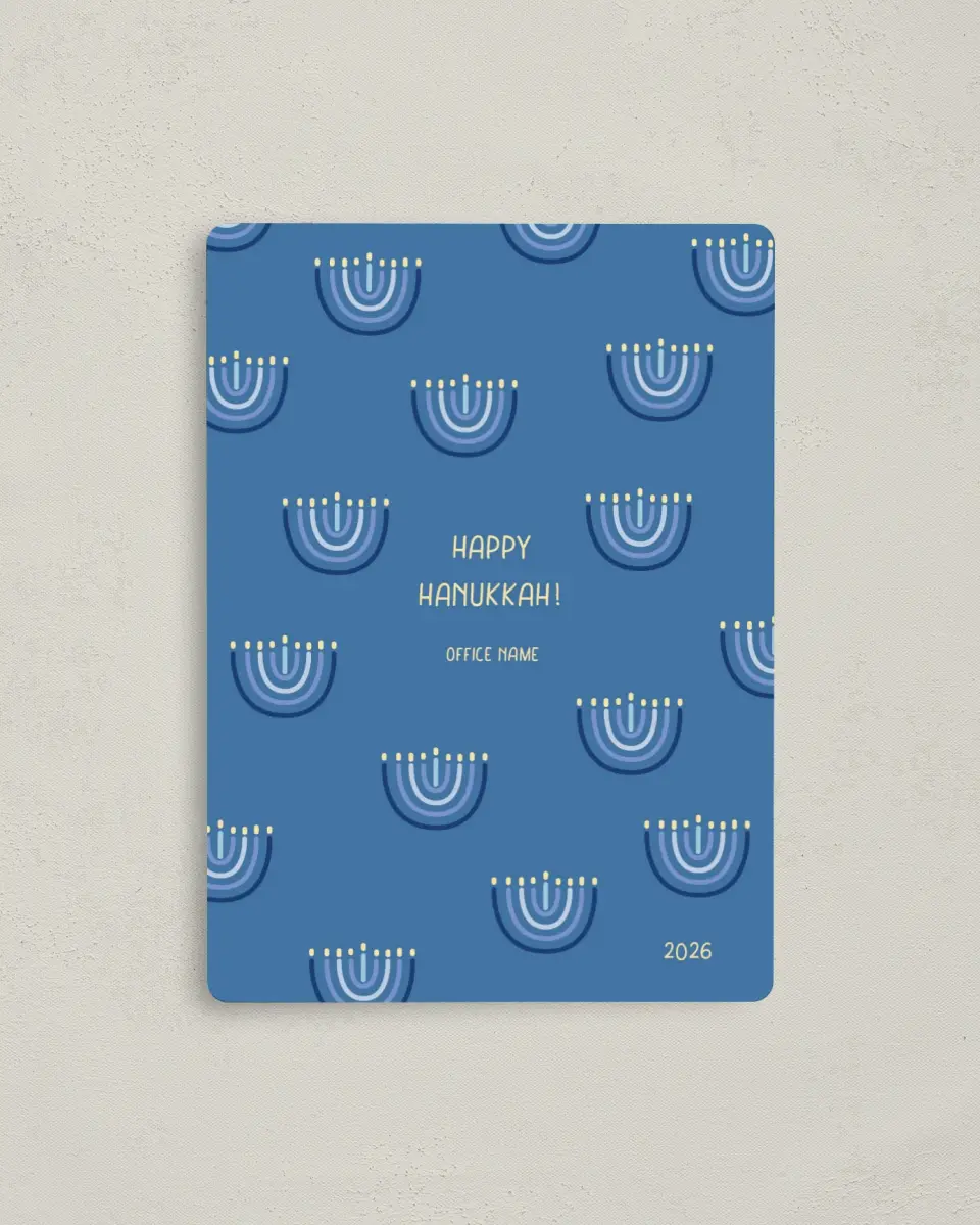 This is a 4" x 5½" Magnetic Christmas Card called Hanukkah Serenity printed in full color with a Luxe Satin finish