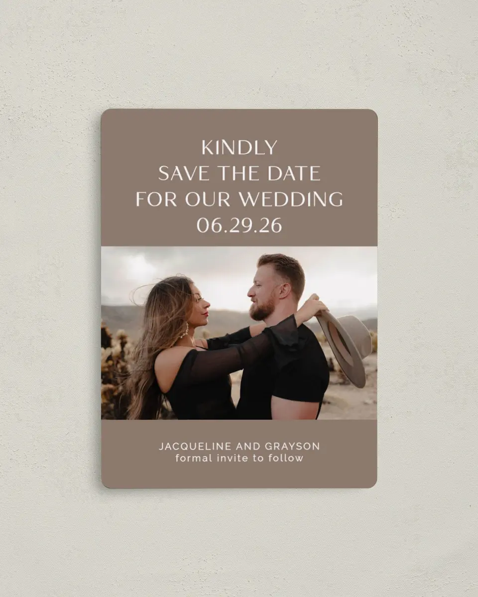 This is a 4" x 5½" Magnetic Christmas Card called Suede Serenity printed in full color with a Luxe Satin finish