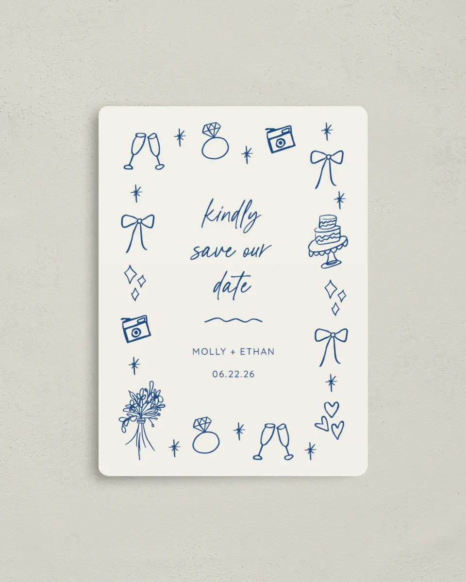 This is a 4" x 5½" Magnetic Christmas Card called Drawn to You printed in full color with a Luxe Satin finish