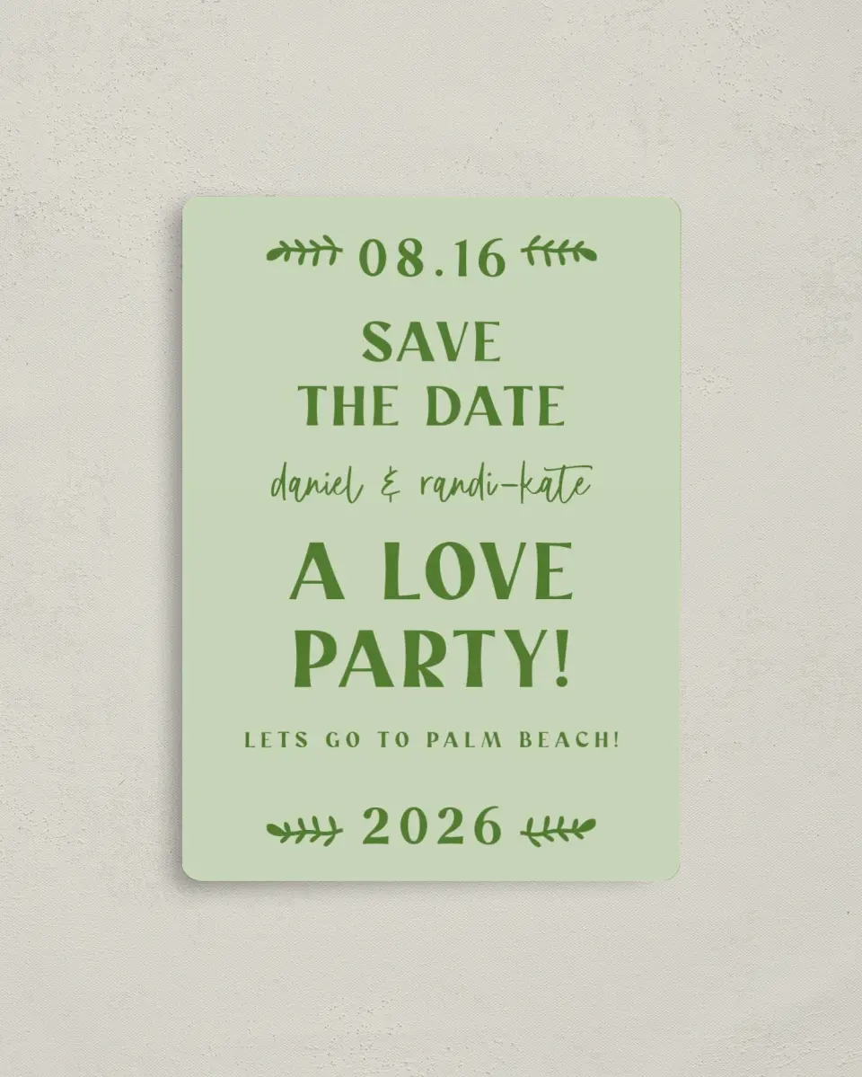 This is a 4" x 5½" Magnetic Christmas Card called Love Party! printed in full color with a Luxe Satin finish