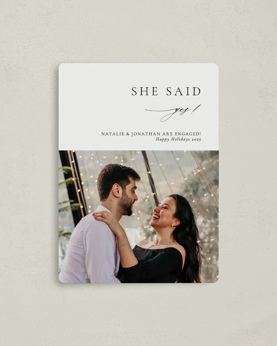 This is a 4" x 5½" Christmas Card called You're My YES! printed in full color with a Luxe Satin finish