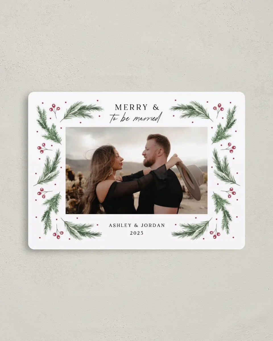 This is a 4" x 5½" Christmas Card called Christmas Together Forever printed in full color with Rose Gold foil and a Luxe Satin finish