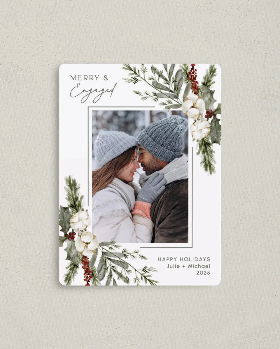 This is a 4" x 5½" Christmas Card called The More The Merrier printed in full color with a Luxe Satin finish