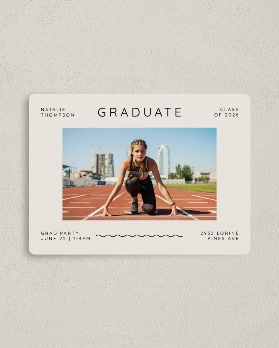 This is a 4" x 5½" Graduation Announcement Magnet called Celebration Chic printed in full color with a Luxe Satin finish
