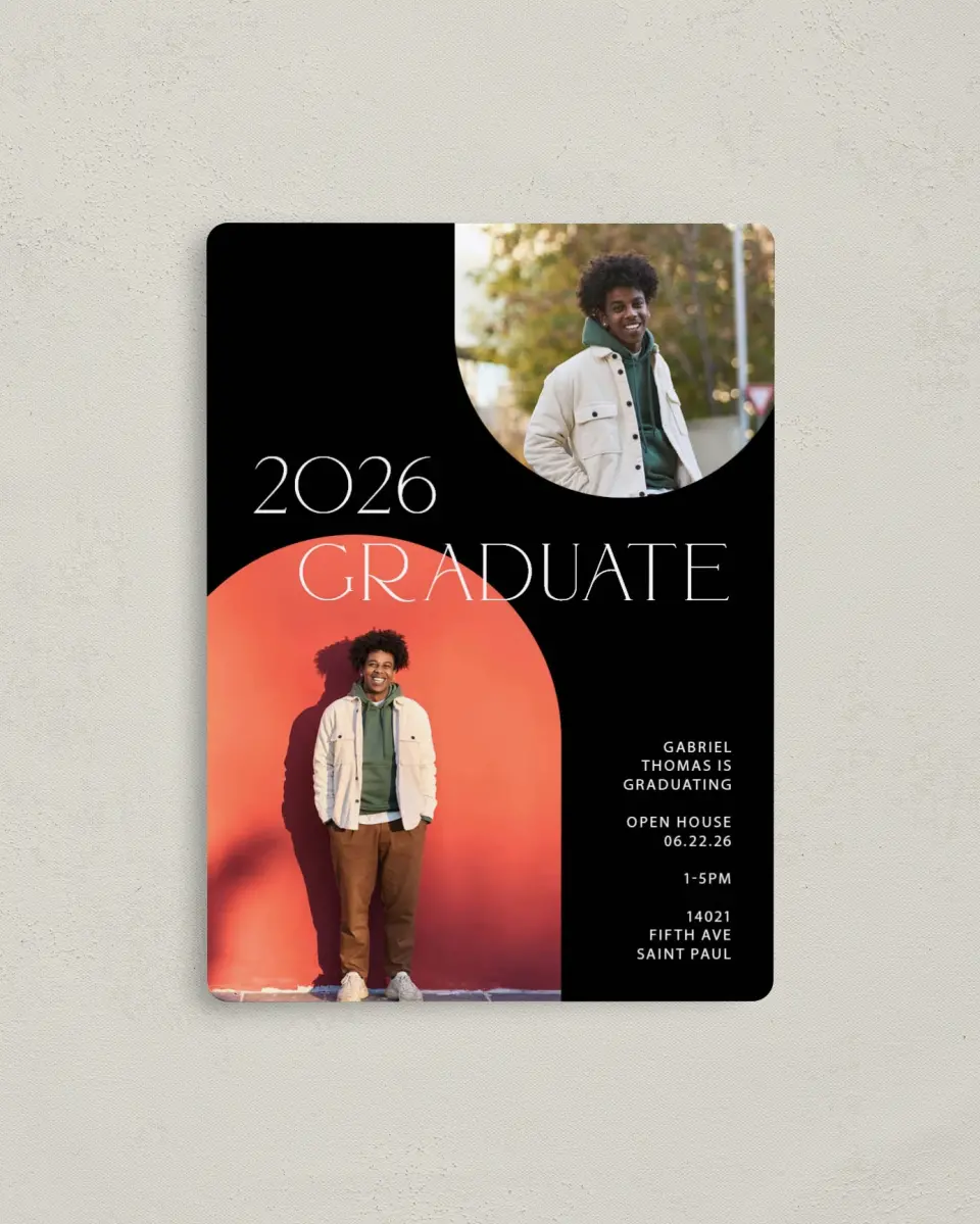 This is a 4" x 5½" Graduation Announcement Magnet called Starting Fresh printed in full color with a Luxe Satin finish