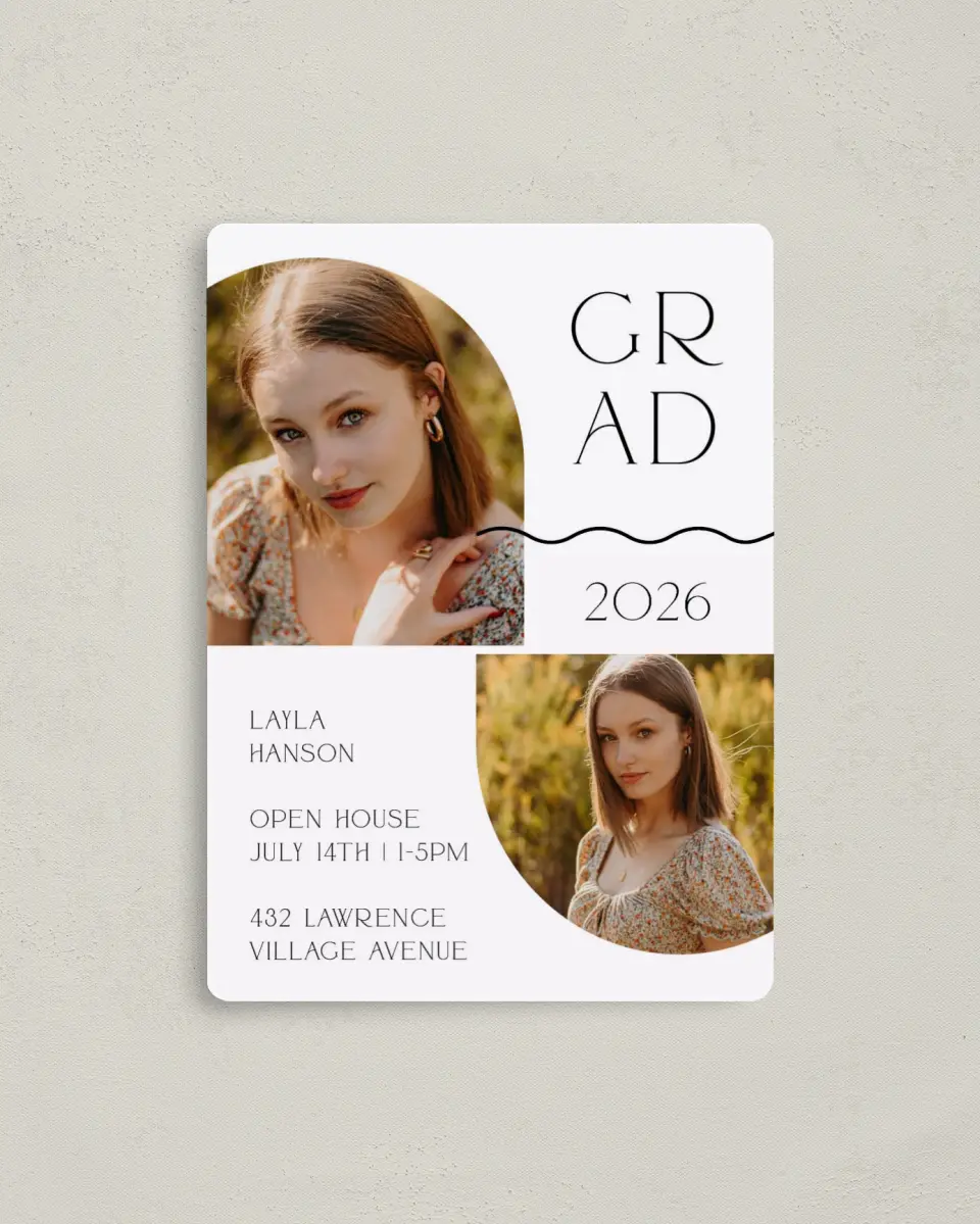 This is a 4" x 5½" Graduation Announcement Magnet called Beyond Blessed printed in full color with a Luxe Satin finish
