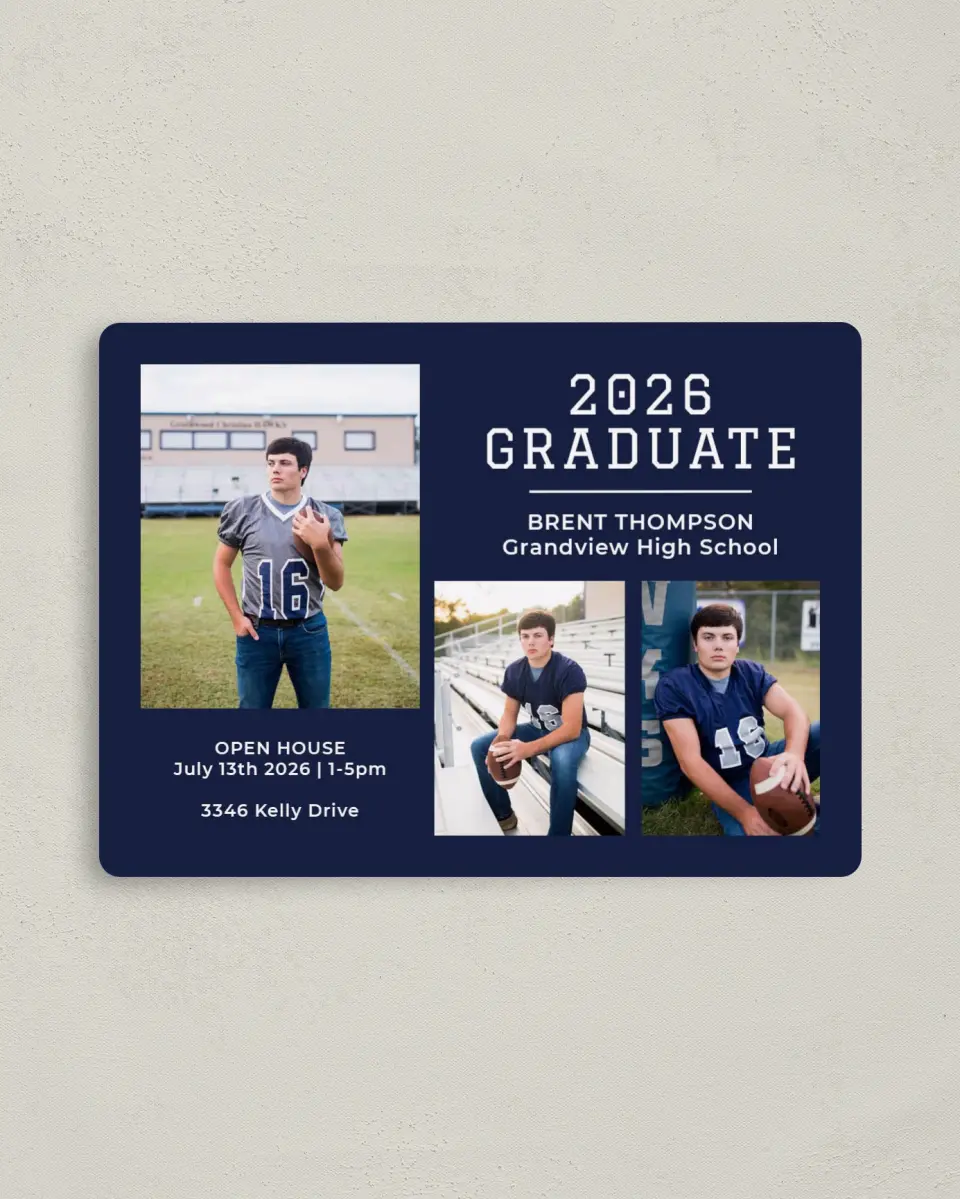 This is a 4" x 5½" Graduation Announcement Magnet called Classic Celebration printed in full color with a Luxe Satin finish