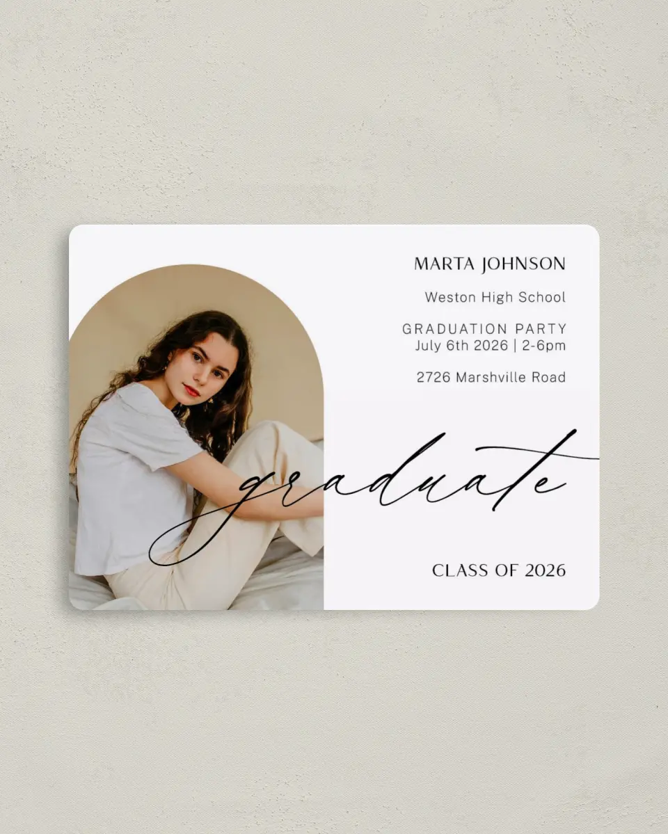 This is a 4" x 5½" Graduation Announcement Magnet called Dainty Dreaming printed in full color with a Luxe Satin finish