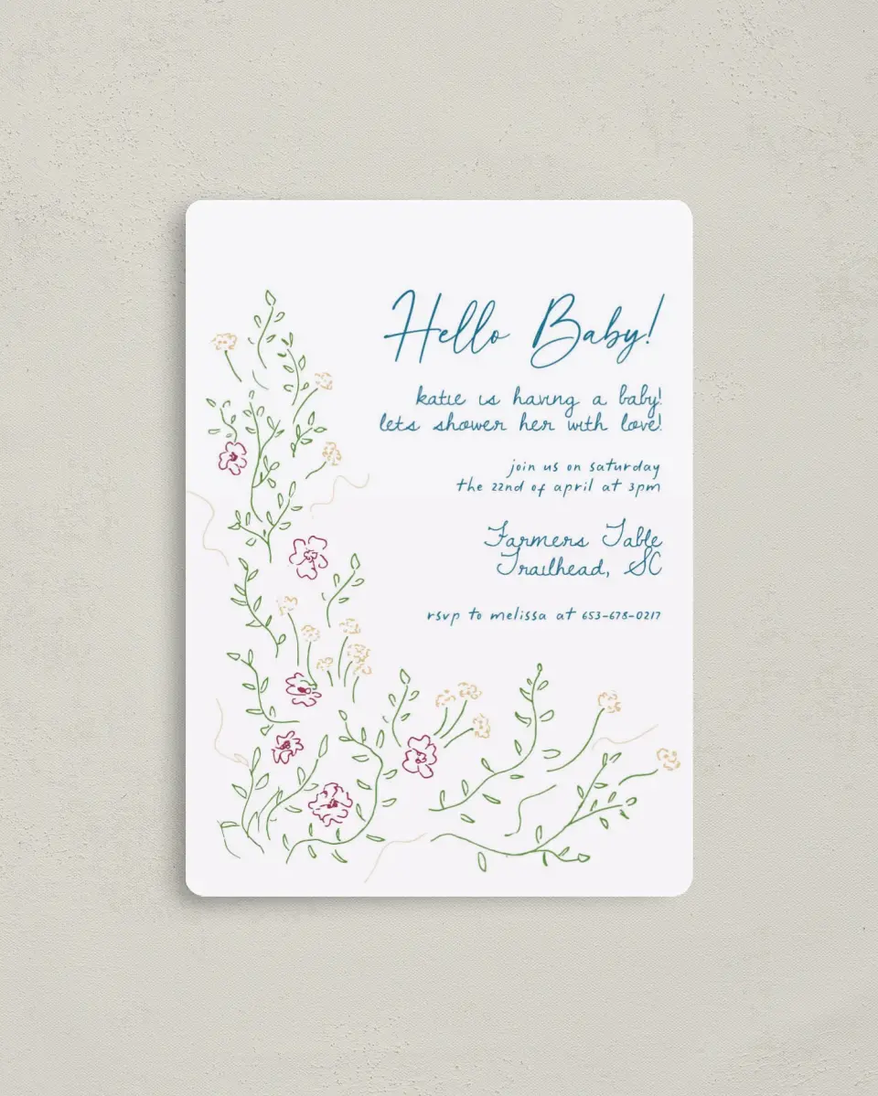 This is a 4" x 5½" Baby Shower Invitation Magnet called Delicate Dreams printed in full color with a Luxe Satin finish
