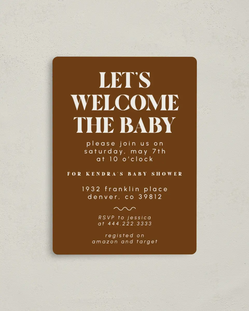This is a 4" x 5½" Baby Shower Invitation Magnet called Wonderful Welcome printed in full color with a Luxe Satin finish
