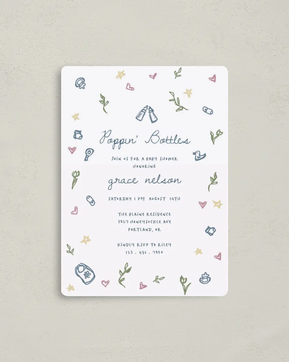 This is a 4" x 5½" Baby Shower Invitation Magnet called Dainty Delight printed in full color with a Luxe Satin finish
