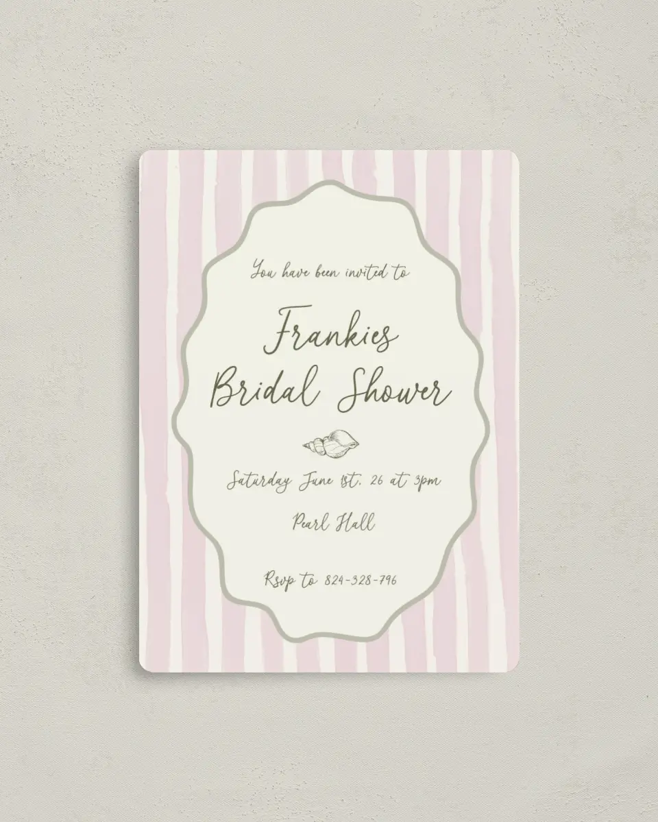 This is a 4" x 5½" Bridal Shower Invitation Magnet called Coastal Charm printed in full color with a Luxe Satin finish