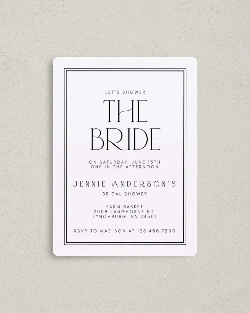 This is a 4" x 5½" Bridal Shower Invitation Magnet called Clean and Classy printed in full color with a Luxe Satin finish