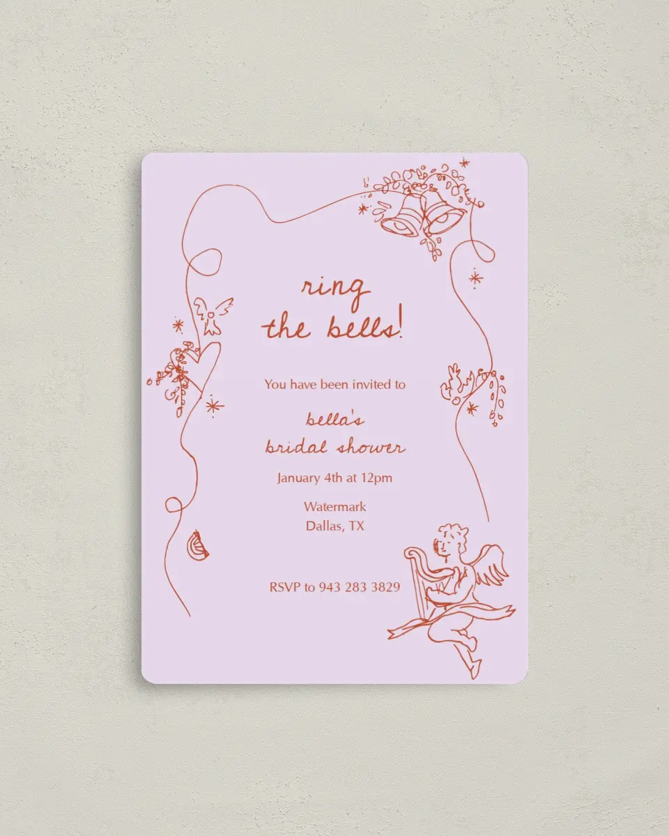 This is a 4" x 5½" Bridal Shower Invitation Magnet called Bridal Bells printed in full color with a Luxe Satin finish