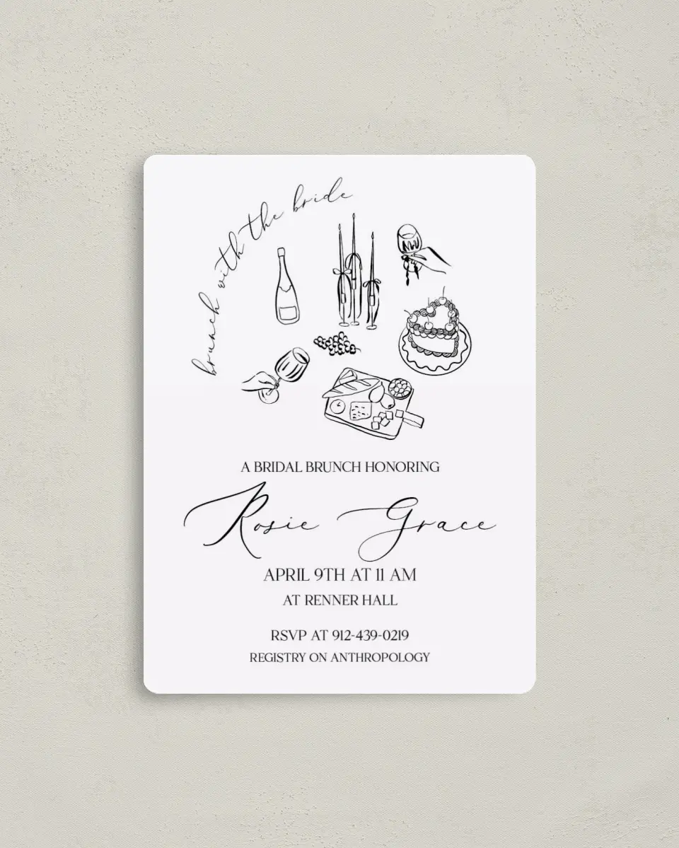 This is a 4" x 5½" Bridal Shower Invitation Magnet called Stay a While printed in full color with a Luxe Satin finish