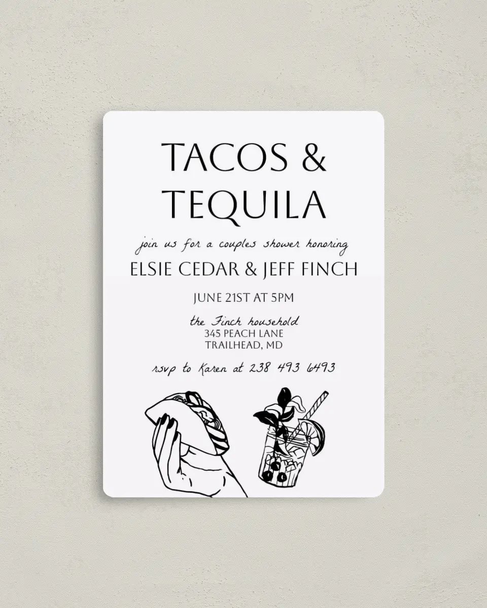This is a 4" x 5½" Bridal Shower Invitation Magnet called Click Your Drink printed in full color with a Luxe Satin finish