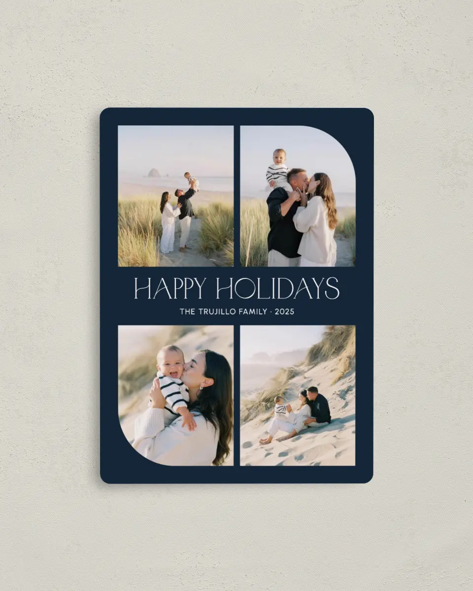 This is a 4" x 5½" Christmas Card called Corner Curve printed in full color with a Luxe Satin finish