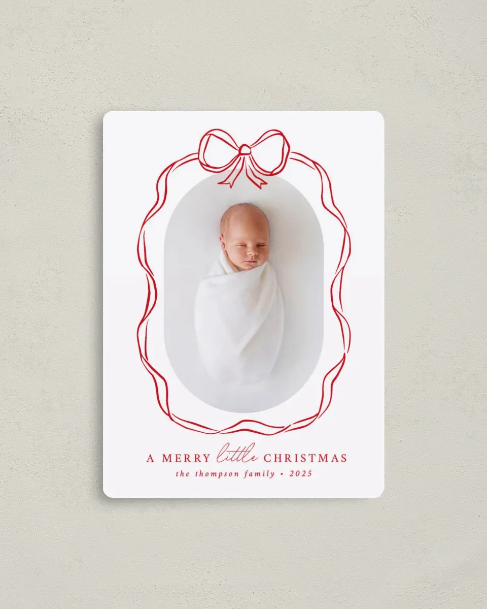 This is a 4" x 5½" Christmas Card called Little Christmas printed in full color with Gold foil and a Luxe Satin finish