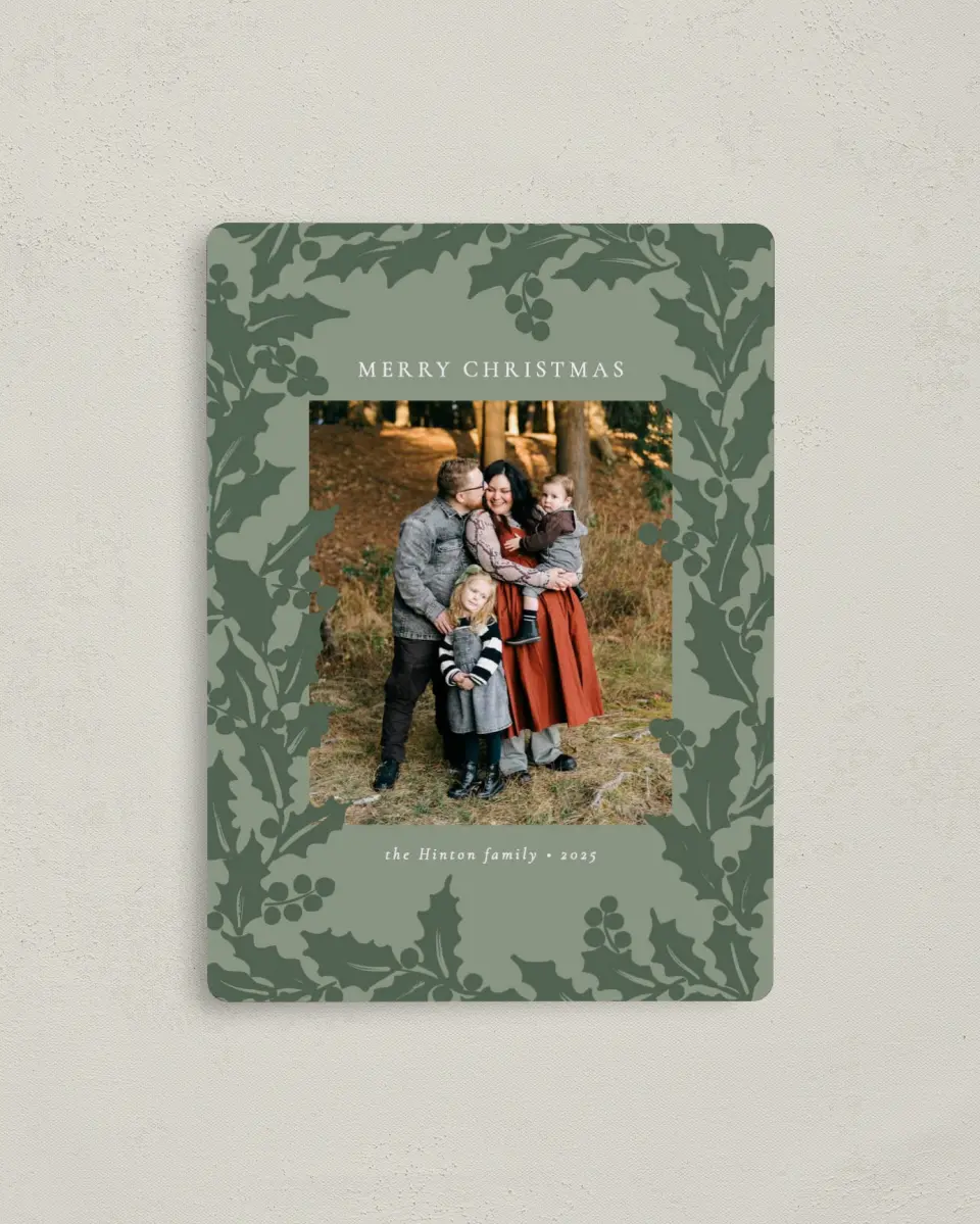 This is a 4" x 5½" Christmas Card called Holly Harmony printed in full color with a Luxe Satin finish