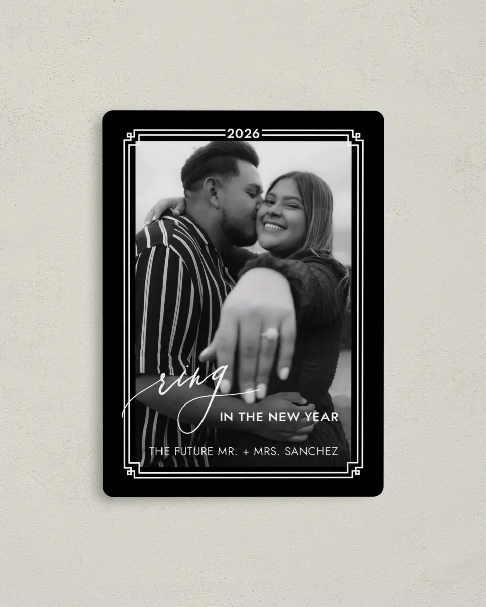This is a 4" x 5½" Christmas Card called Newly Engaged printed in full color with a Luxe Satin finish