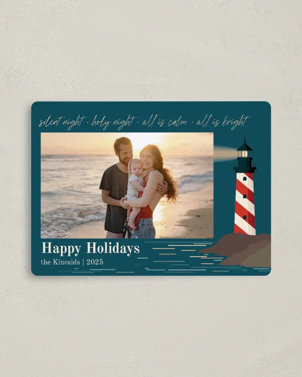 This is a 4" x 5½" Christmas Card called All is Bright printed in full color with Rose Gold foil and a Luxe Satin finish