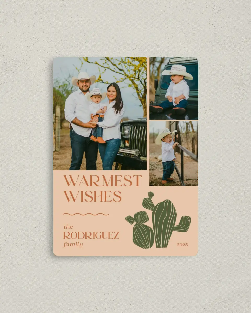 This is a 4" x 5½" Christmas Card called Warmest Wishes printed in full color with a Luxe Satin finish
