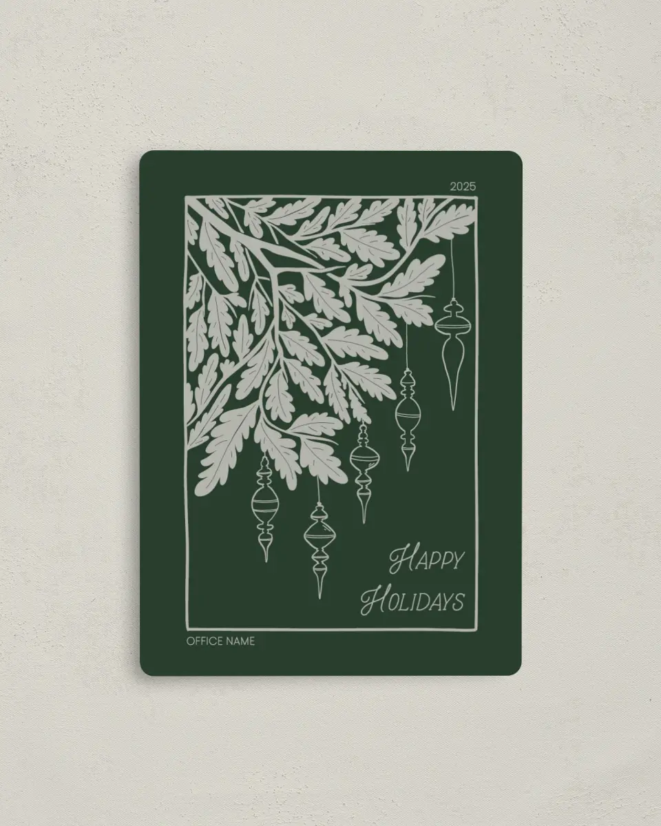 This is a 4" x 5½" Christmas Card called Seasonal Sketch printed in full color with Gold foil and a Luxe Satin finish