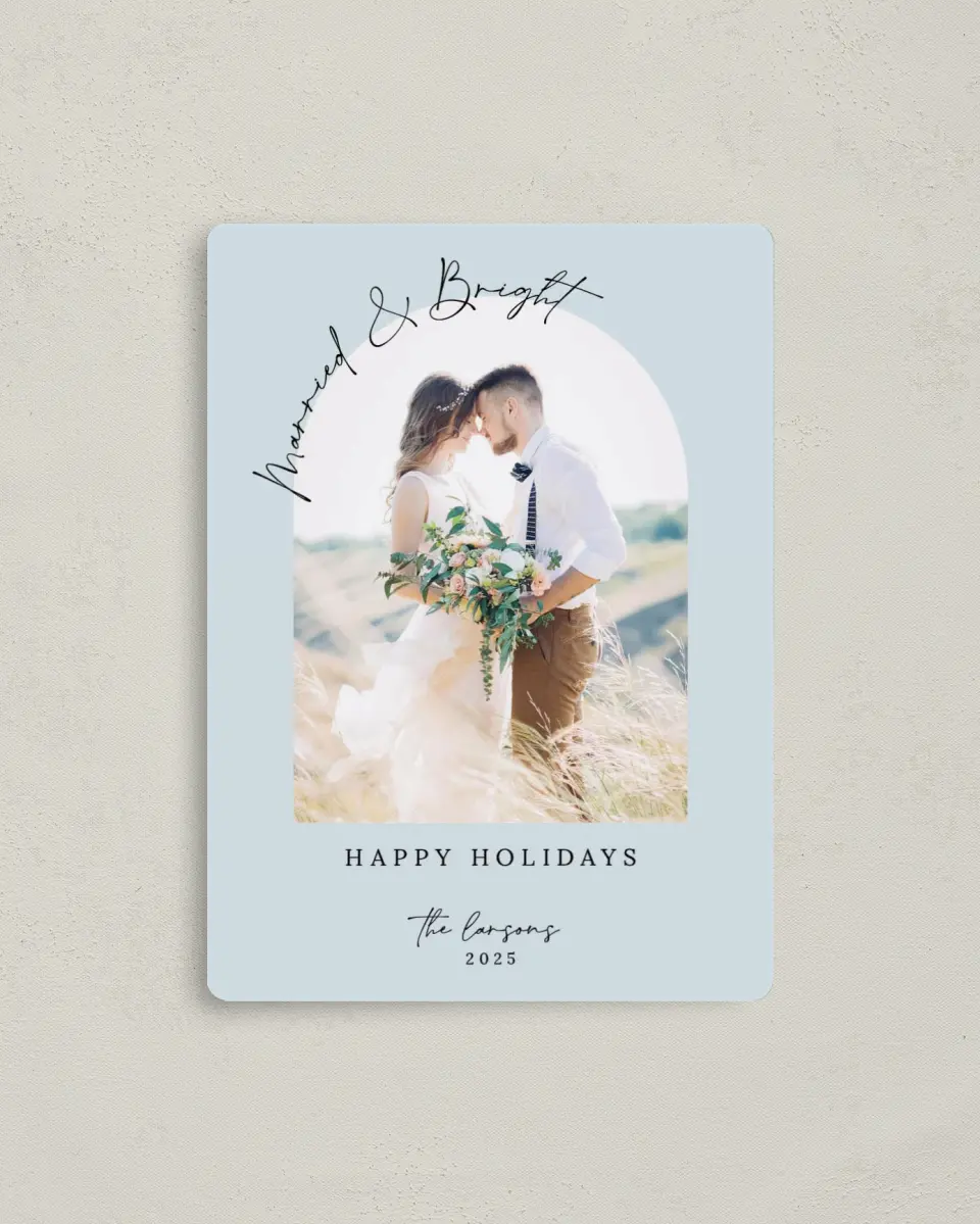 This is a 4" x 5½" Christmas Card called Forever Bright printed in full color with Gold foil and a Luxe Satin finish