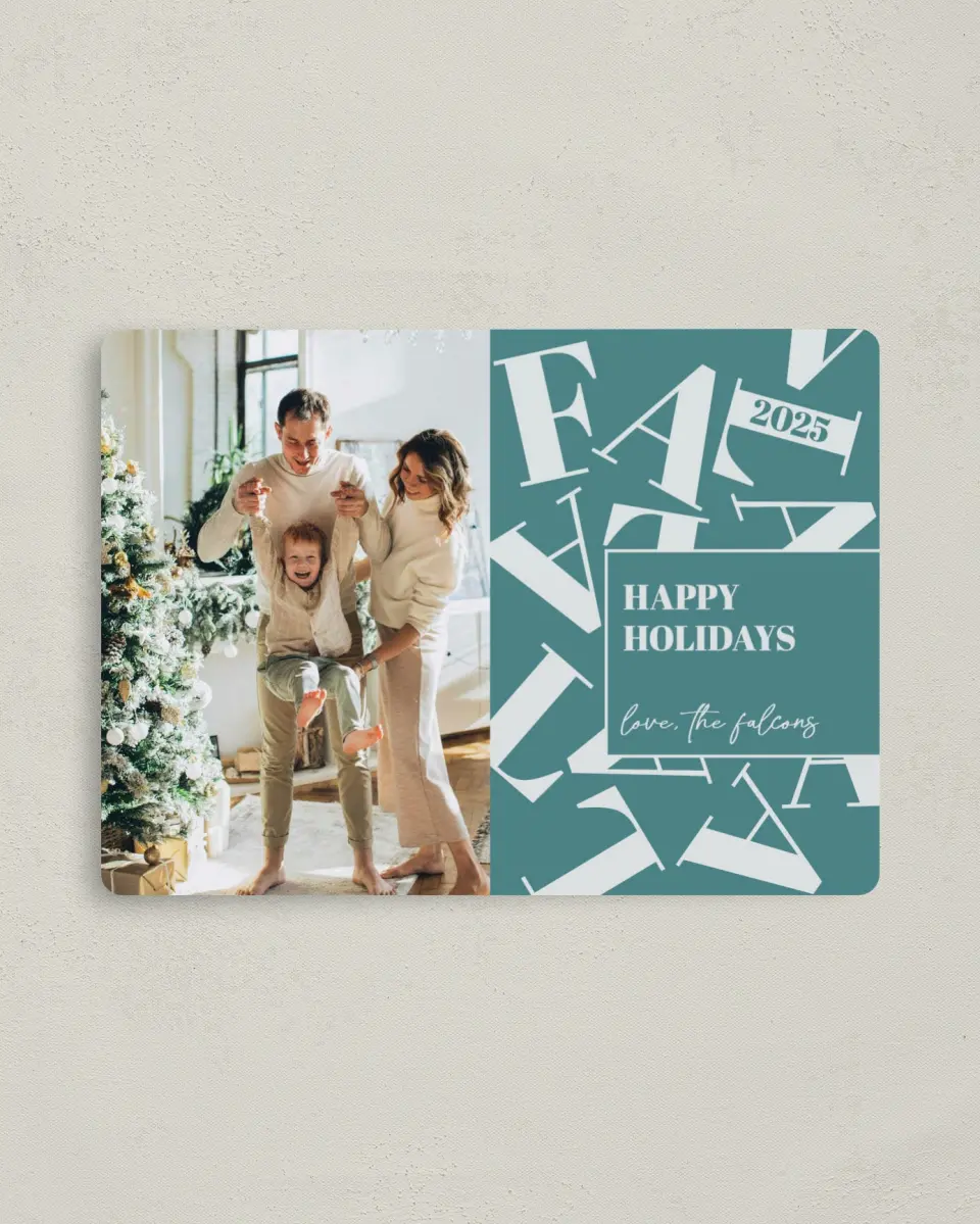 This is a 4" x 5½" Christmas Card called Fa La La Spirit printed in full color with Silver foil and a Luxe Satin finish