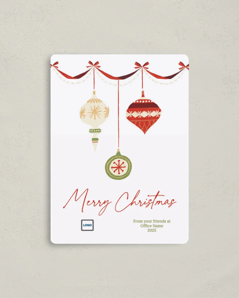 This is a 4" x 5½" Christmas Card called Festive Cheer printed in full color with Gold foil and a Luxe Satin finish