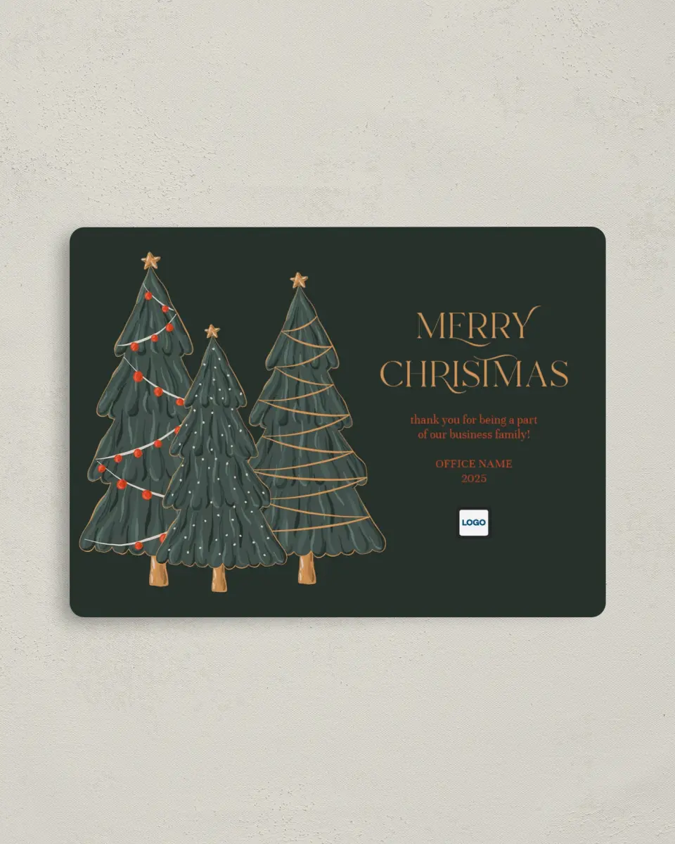 This is a 4" x 5½" Christmas Card called Starry and Bright printed in full color with Gold foil and a Luxe Satin finish