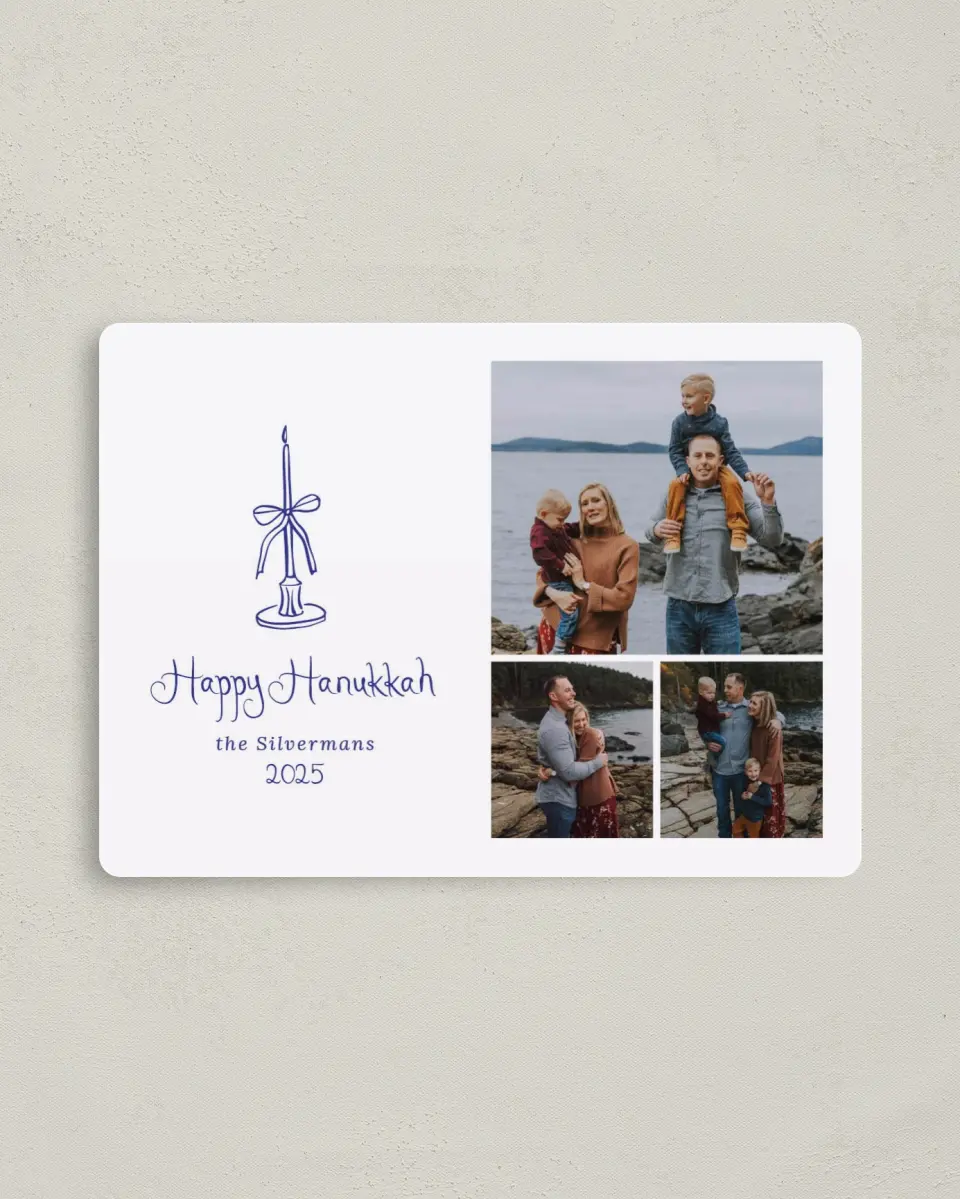 This is a 4" x 5½" Hanukkah Card called Sketched Candle printed in full color with Silver foil and a Luxe Satin finish