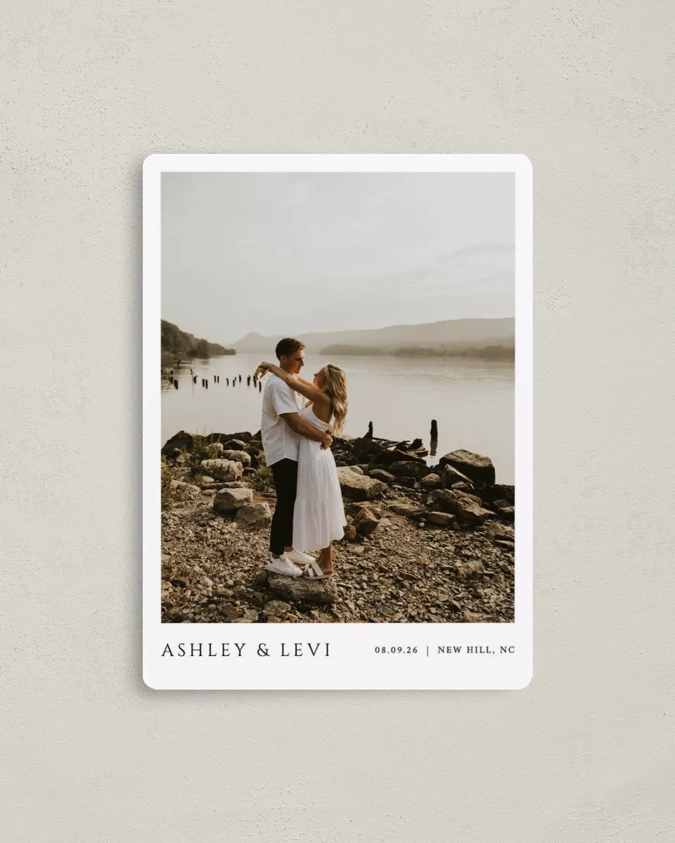 This is a 4" x 5½" Save the Date Magnet called Classic Romance printed in full color with a Luxe Satin finish