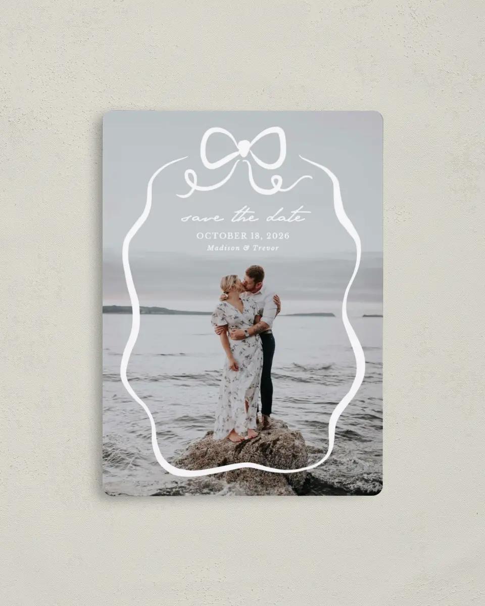 This is a 4" x 5½" Save the Date Magnet called The Madison printed in full color with a Luxe Satin finish