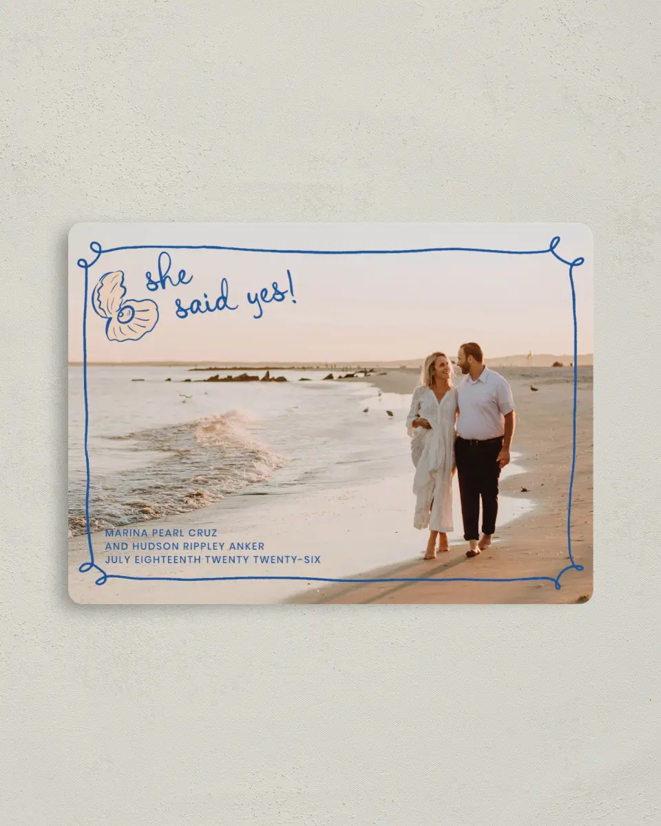 This is a 4" x 5½" Save the Date Magnet called Abyssal Love printed in full color with a Luxe Satin finish