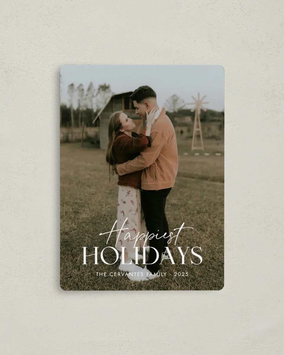 This is a 4" x 5½" Christmas Card called Modern Merriment printed in full color with a Luxe Satin finish