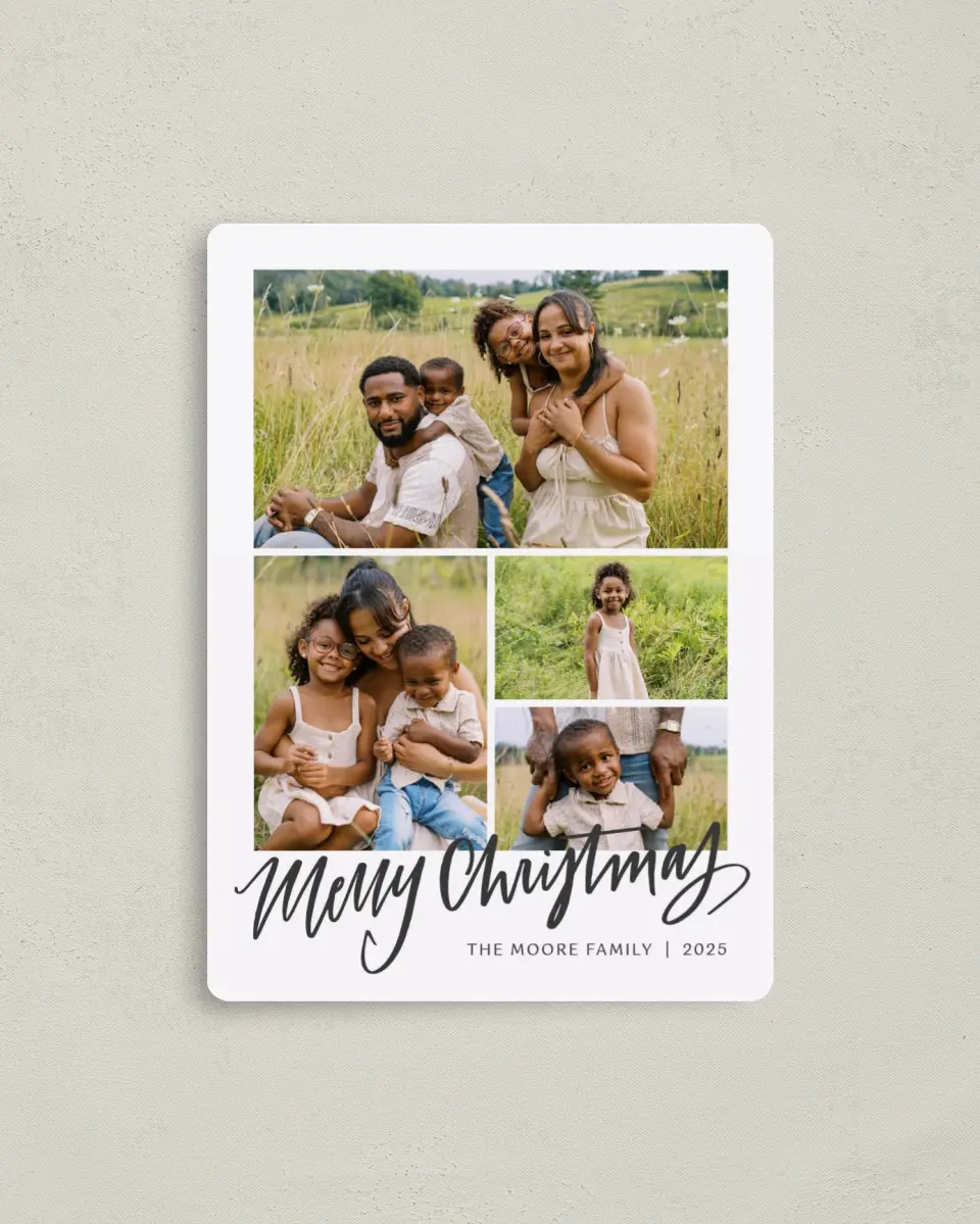 This is a 4" x 5½" Christmas Card called Simple Joy printed in full color with a Luxe Satin finish
